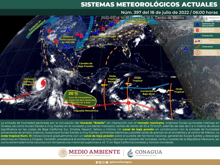 Huracán Estelle provocará lluvias en varios estados