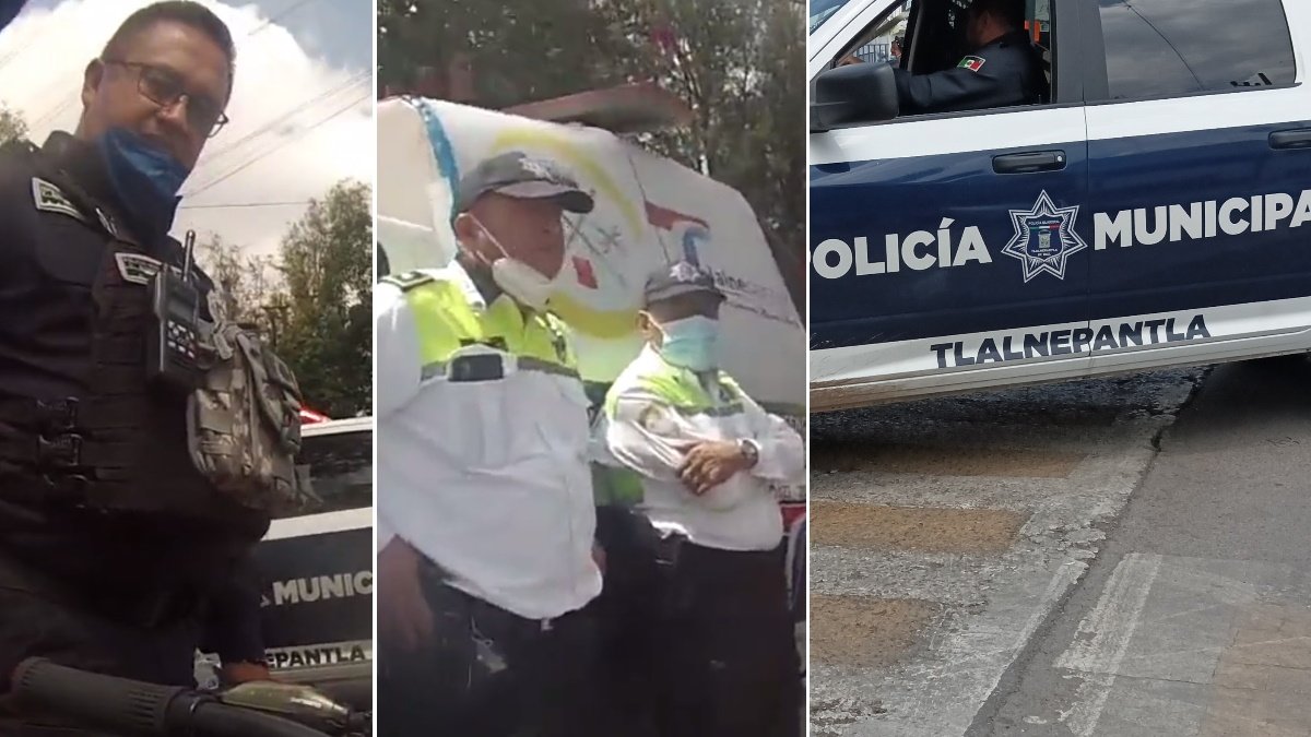 Exhiben a policías de Tlalnepantla extorsionando a ciclista
