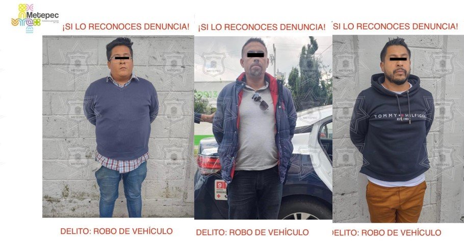 En #Metepec arrestan a tres presuntos responsables de robo de vehículo