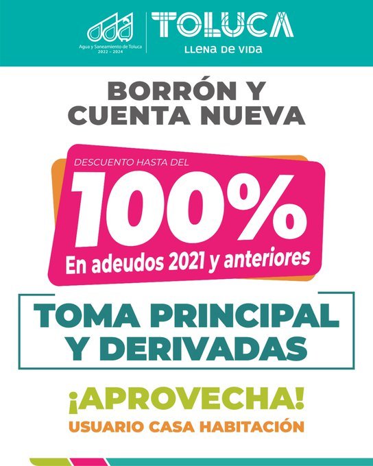 Condonan adeudos de agua potable al 100% en #Toluca