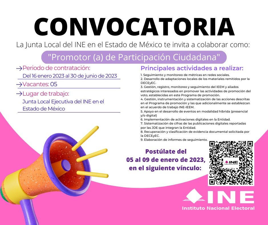 INE abre convocatoria para Promotores de Elección en #Edoméx; $11 mil mensuales