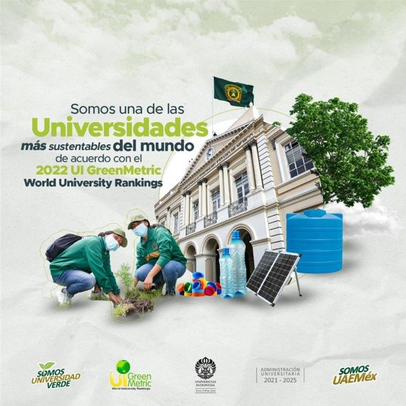 Green Metric, World University Ranking 2022 coloca a la #UAEMéx entre las mejores Universidades Públicas Estatales