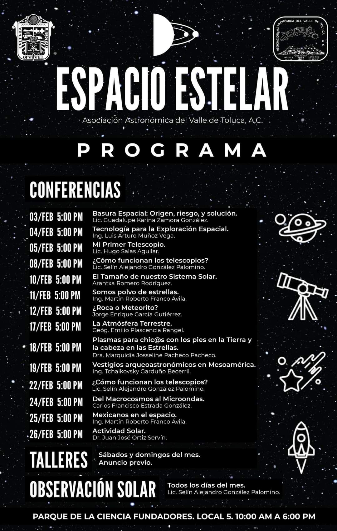 Espacio Estelar, nuevo ciclo de actividades en el Parque de la Ciencia Fundadores de #Toluca