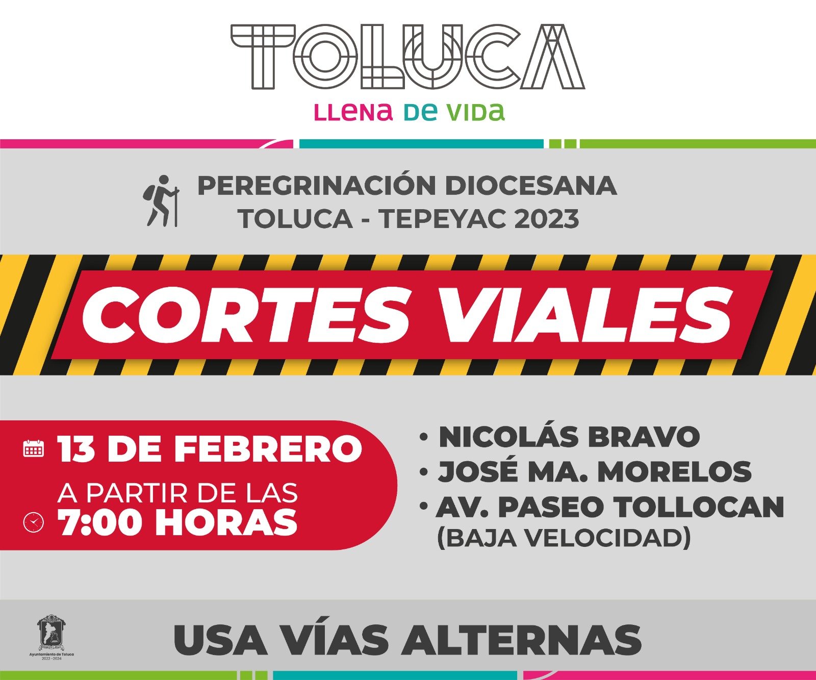 Estas calles de #Toluca cerrarán por peregrinación a la Basílica. Anuncian operativo.