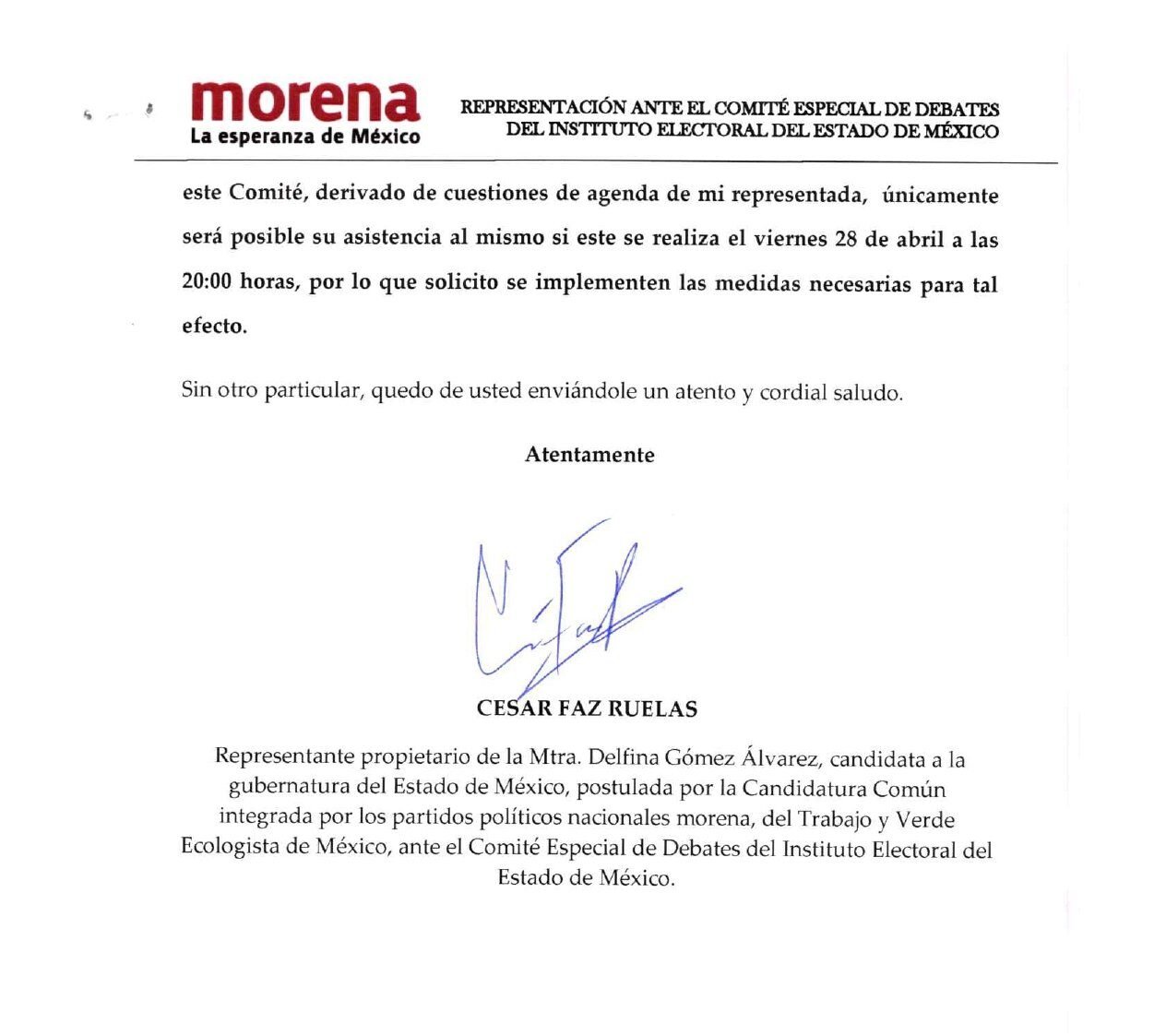 Morena pide posponer debate entre candidatas a gobernadora en Edomex