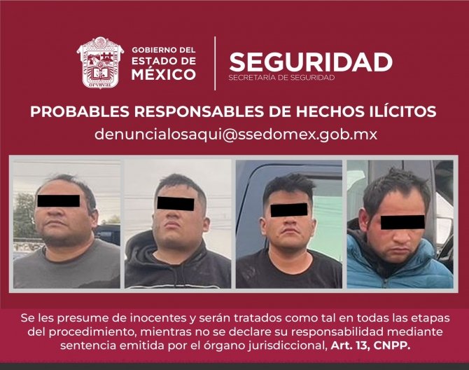 Capturan a cuatro sujetos acusados de secuestro exprés contra transportistas