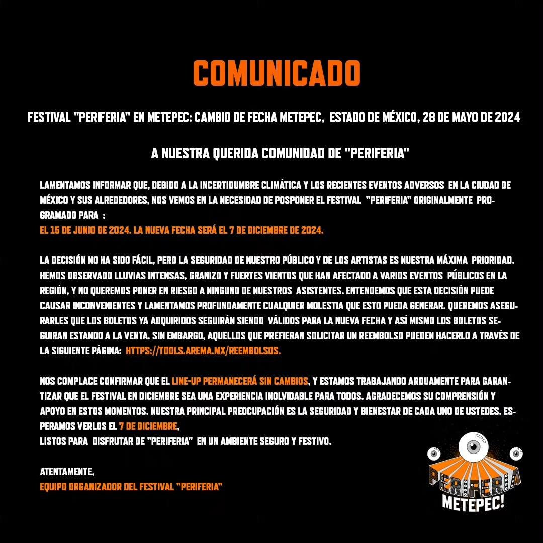 OJO: Por «incertidumbre climática» cambian fecha del festival Periferia de #Metepec
