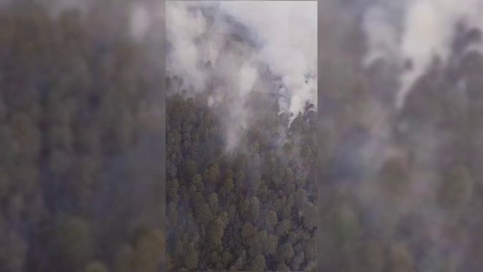 Con ayuda de helicóptero combaten incendio forestal en #Toluca