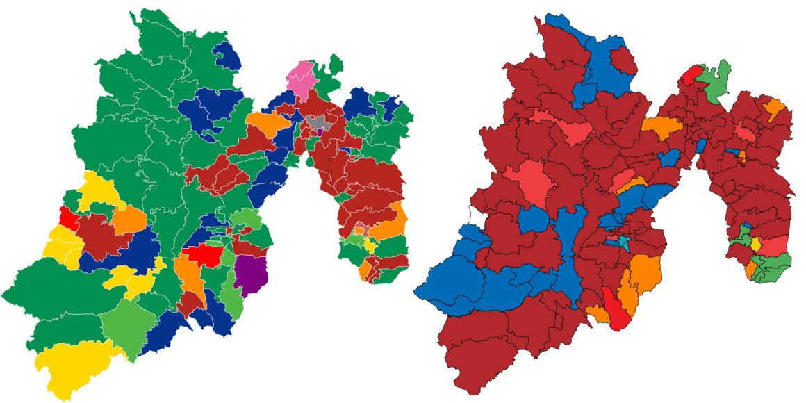 Comparativa entre el mapa electoral del 2021 y el potencial mapa electoral del 2024
