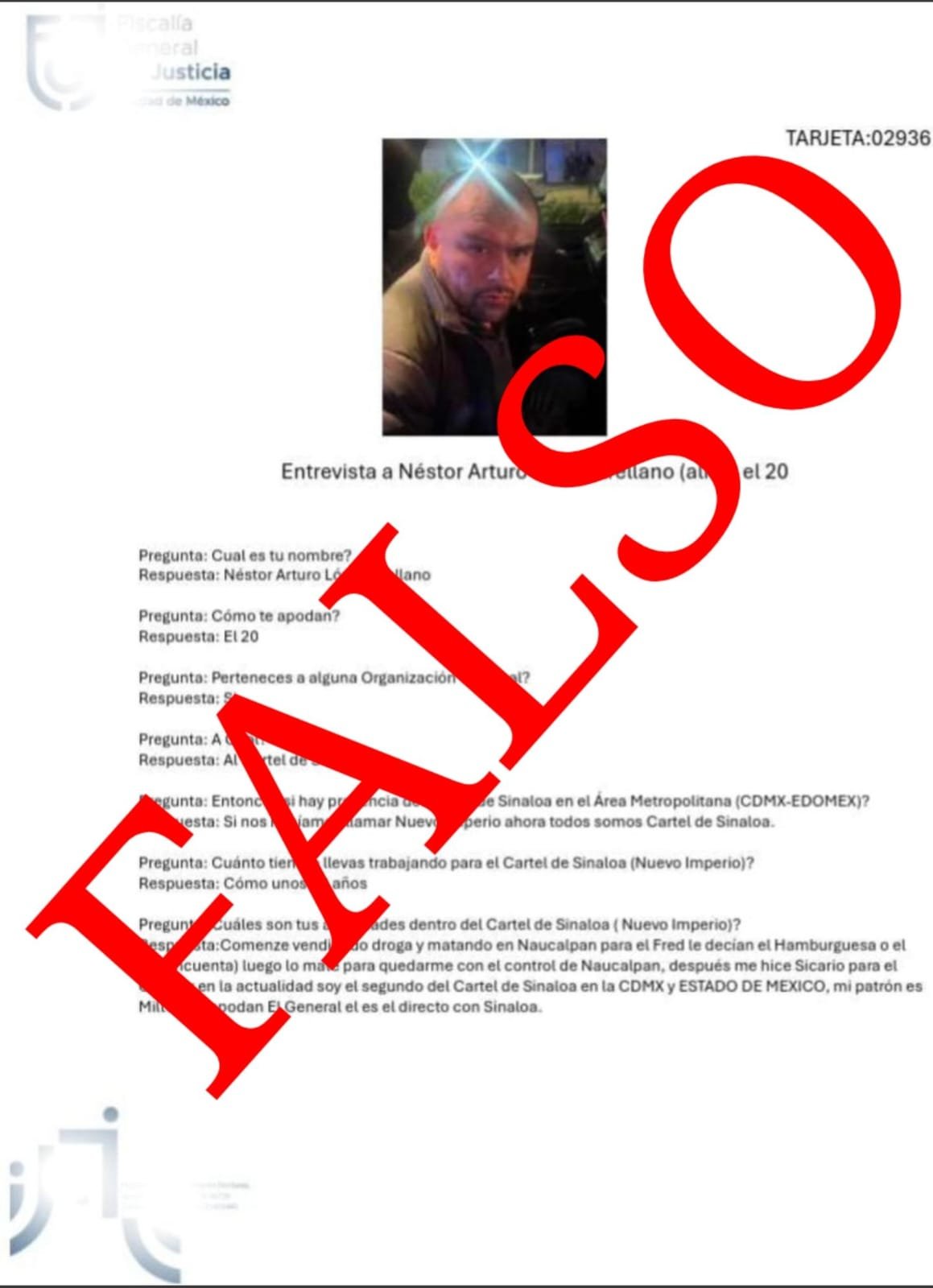 Fiscalía desmiente supuesta declaración de ‘El 20’ que circula en redes