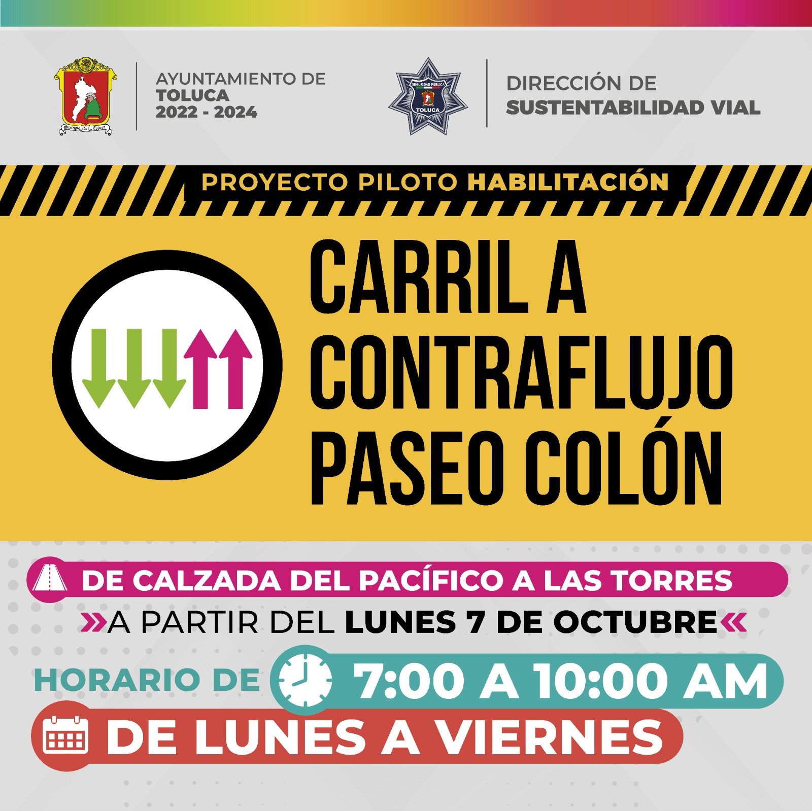 OJO: Este fin de semana inicia carril reversible en Paseo Colón de #Toluca