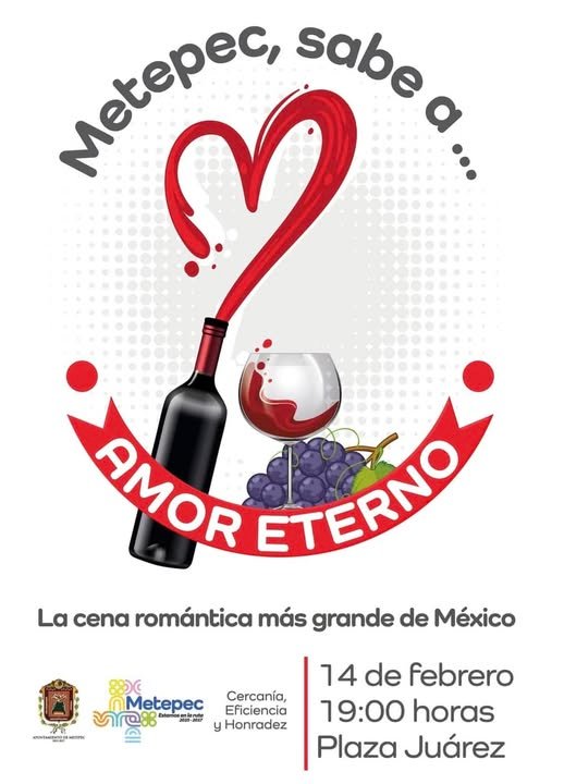 Mega Cena Romántica el próximo 14 de febrero en el centro de #Metepec