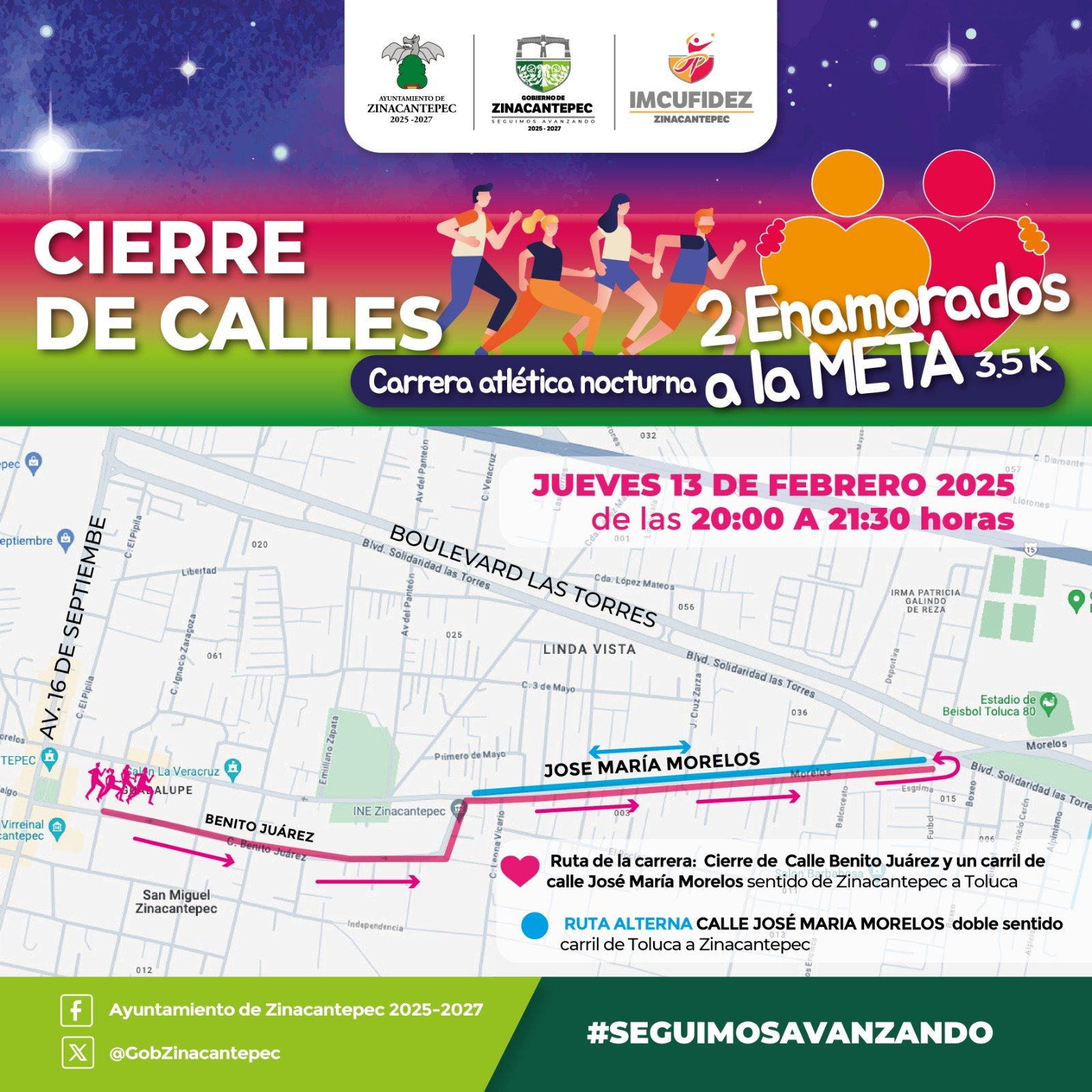 Carrera nocturna de enamorados este jueves en #Zinacantepec