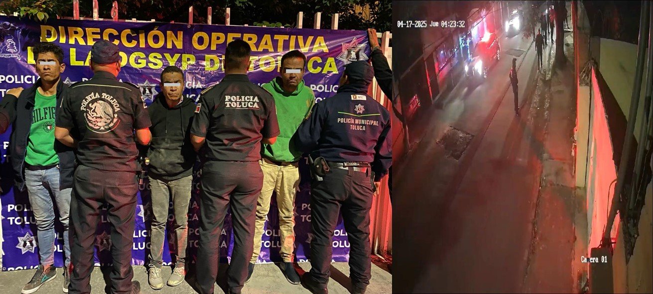 En la Colonia Américas, Policía de Toluca detiene en flagrancia a presuntos ladrones