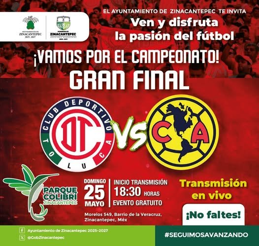 Gran Final Toluca vs América en pantallas gigantes en Zinacantepec