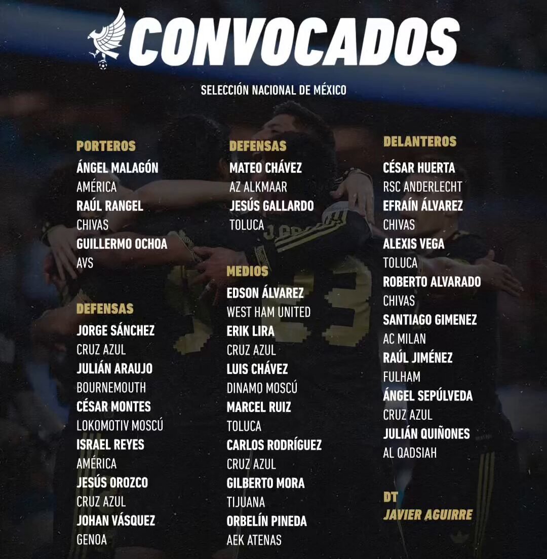 Con 3 jugadores del #Toluca; la lista definitiva de Javier Aguirre para la Copa Oro 2025