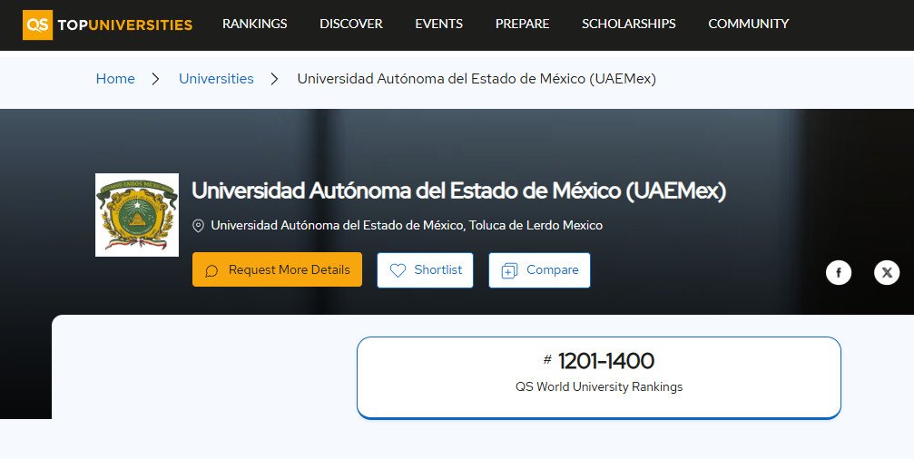 UAEMéx cae a su nivel más bajo en la historia del ranking QS Top Universities