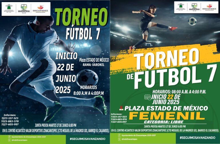 Torneo de Fútbol 7 en Zinacantepec: Convocatoria Abierta para Categorías Varonil y Femenil