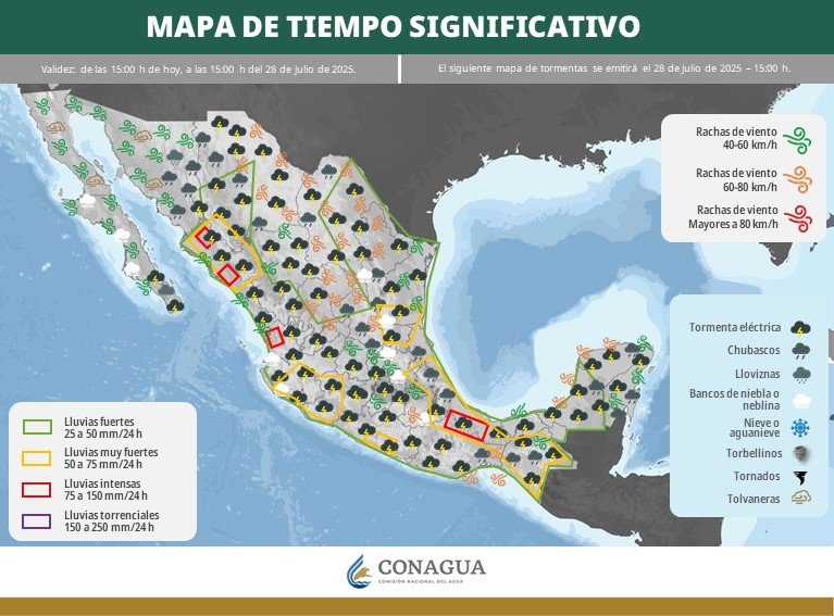 SMN advierte pronóstico de lluvias fuertes este lunes en Edoméx