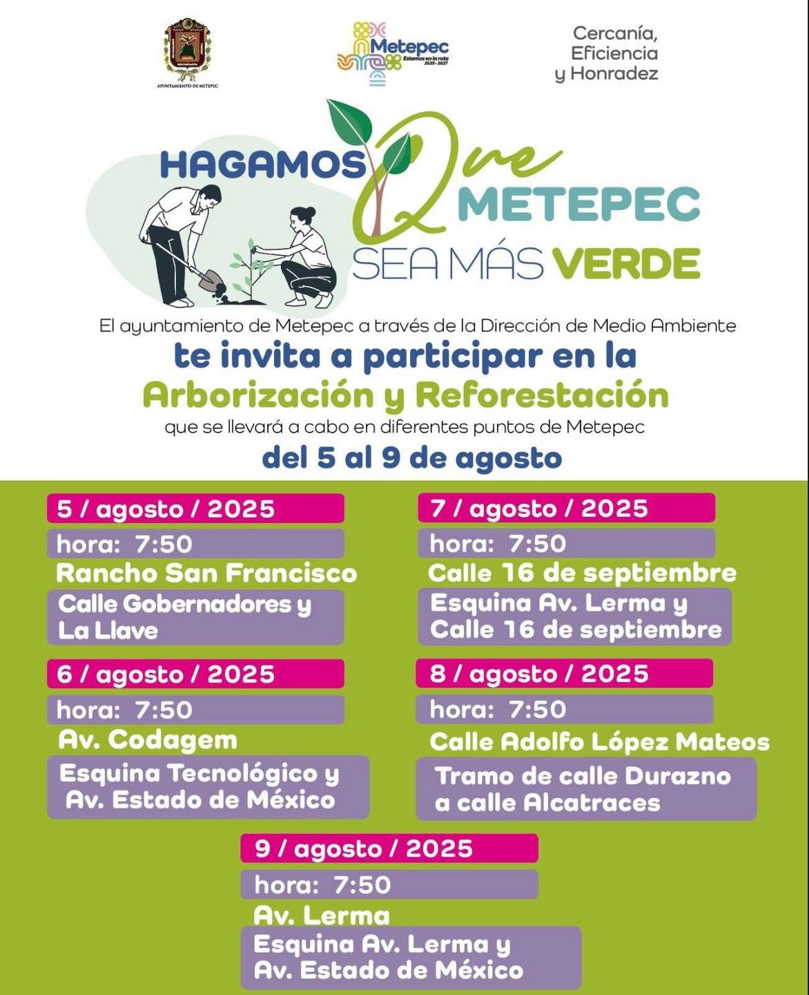 Esta semana, jornadas de arborización y reforestación en #Metepec