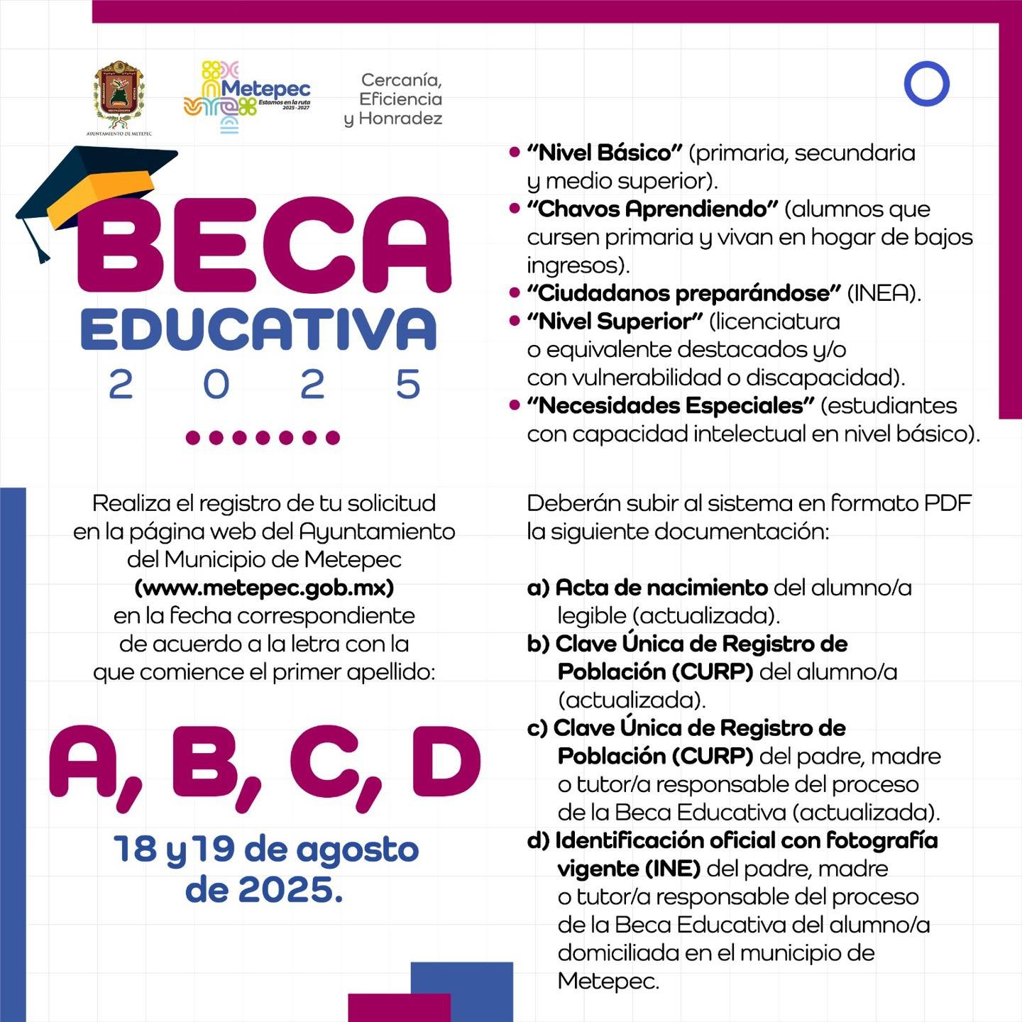Inicia el próximo lunes el registro para las Becas Educativas #Metepec 2025
