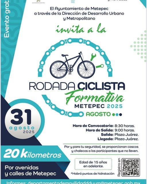 Este domingo, rodada ciclista formativa en #Metepec