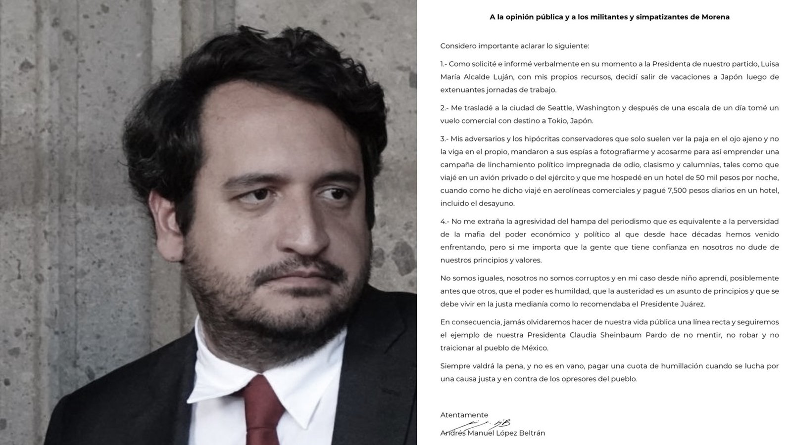 Andrés López Beltrán asesta contra ‘el hampa del periodismo’ y justifica sus vacaciones en Japón