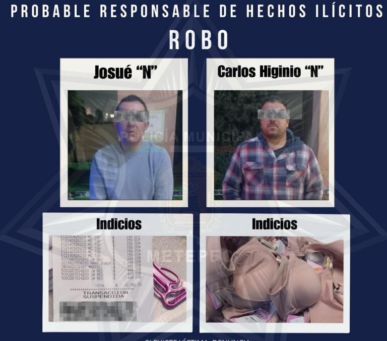 Policía de #Metepec detiene a dos por presunto robo en tienda comercial