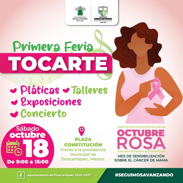 Invitan a la Primera Feria “Tocarte” en Zinacantepec para concientizar sobre el cáncer de mama