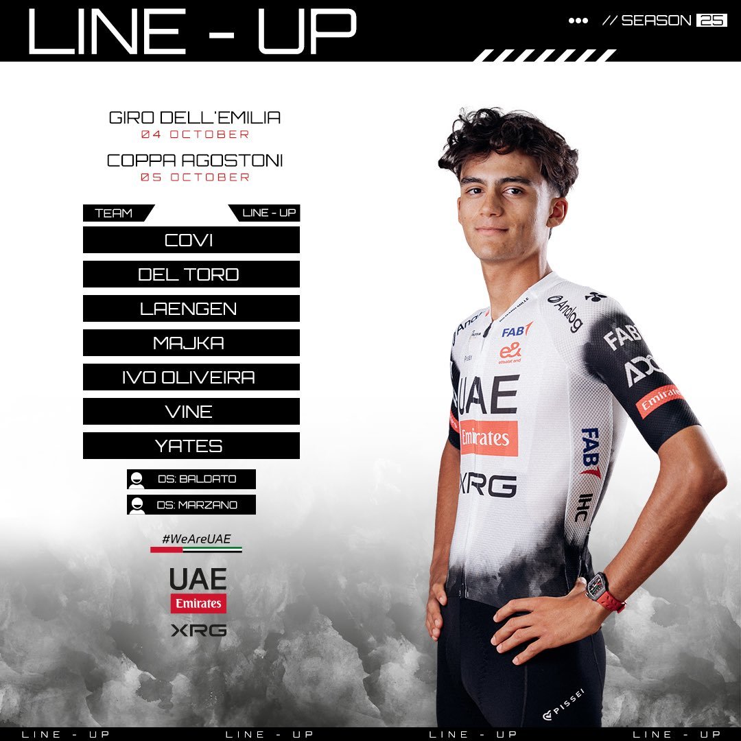Isaac del Toro encabezará al UAE en la histórica clásica del Giro de Emilia