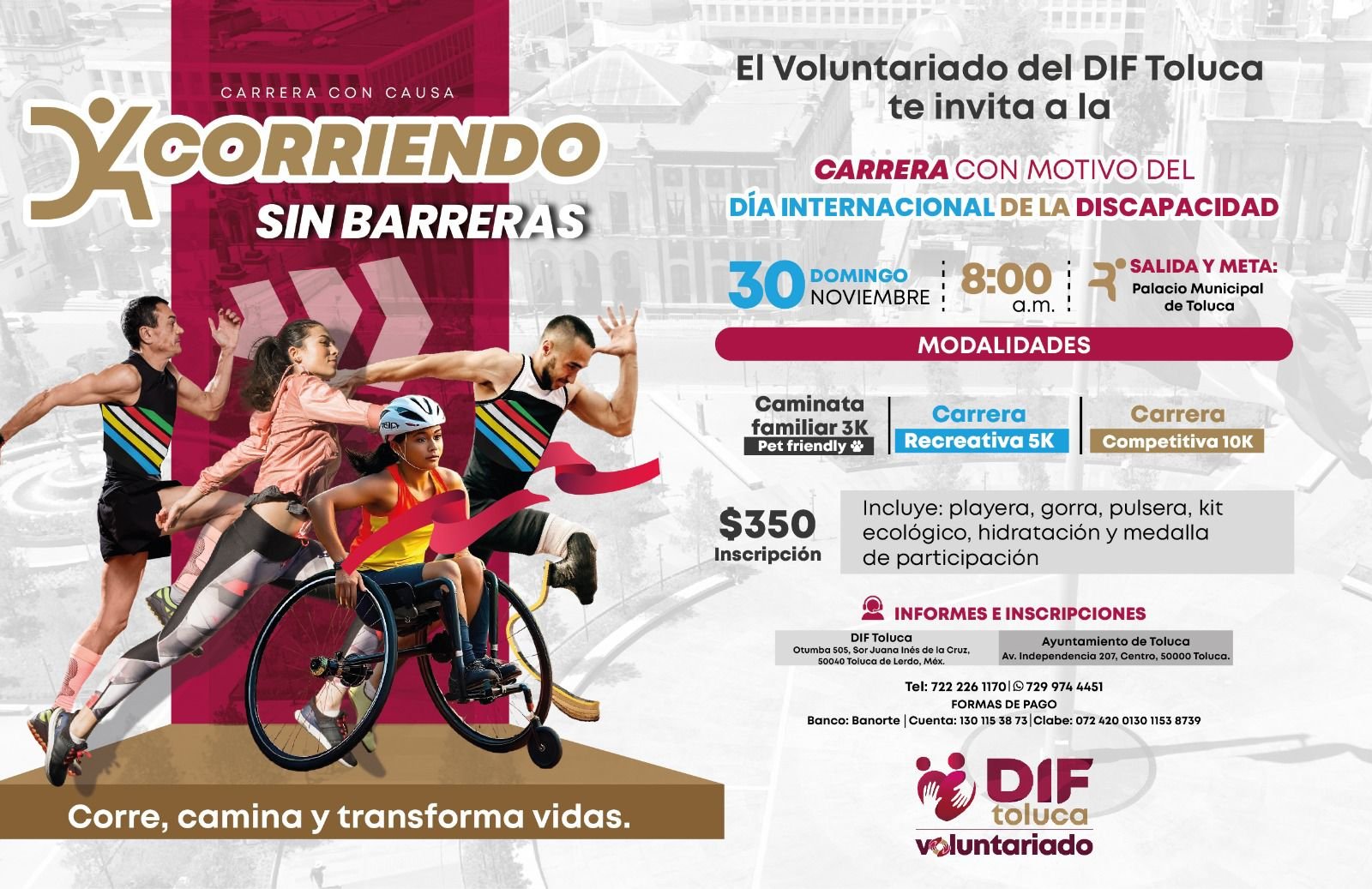Invitan a participar en la carrera con causa ‘Corriendo sin Barreras’ en Toluca