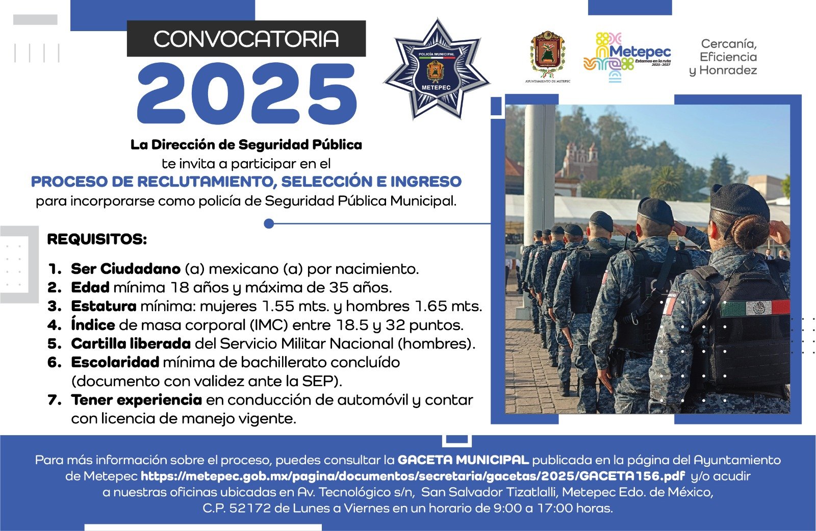 #Metepec abre proceso para integrar nuevos elementos de la Policía Municipal