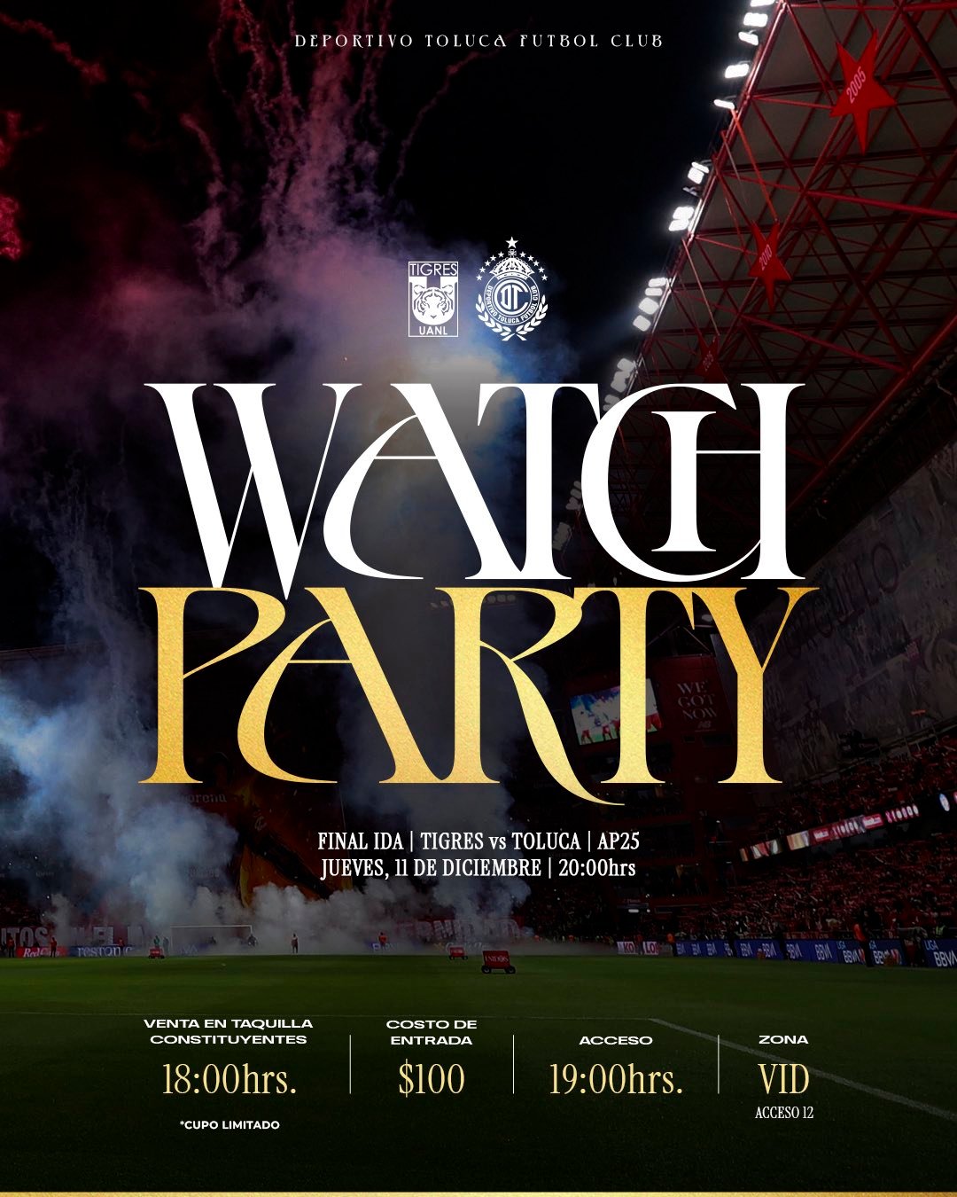 Final de ida Tigres vs Toluca se transmitirá en pantallas gigantes en el Nemesio Diez