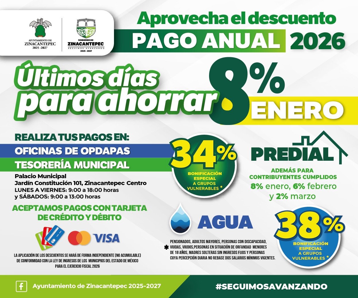 Últimos días para aprovechar descuentos en agua y predial en #Zinacantepec