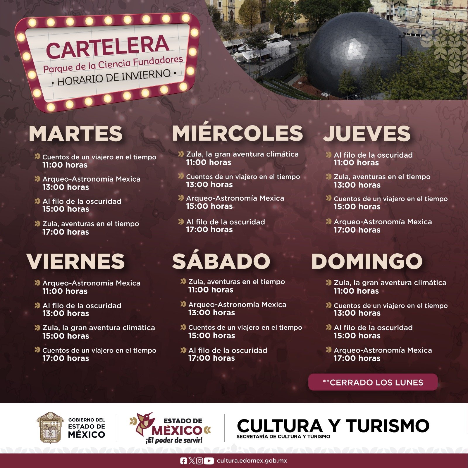 Confirman cartelera y horarios de invierno en el Planetario de Toluca