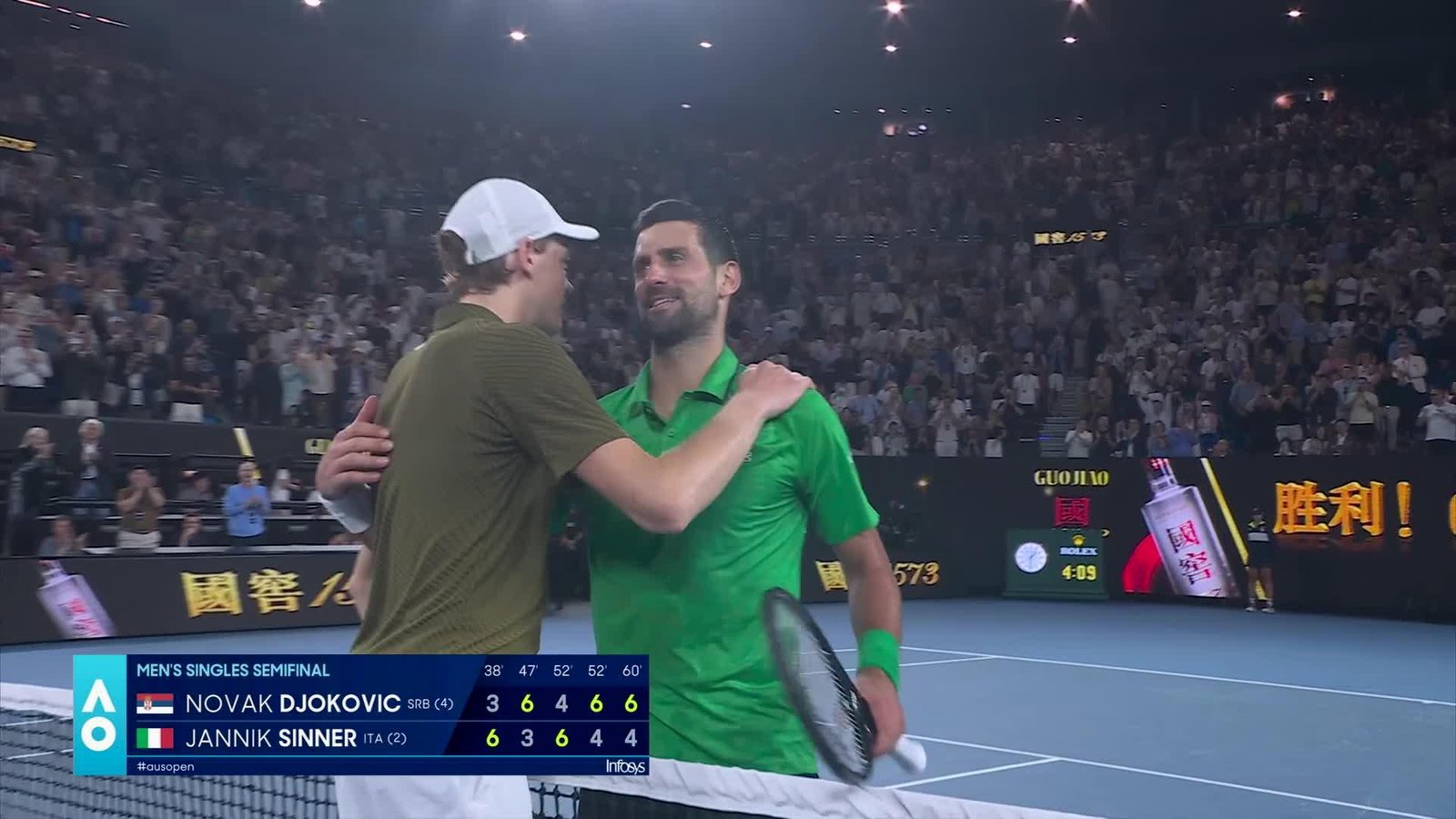 PARTIDAZO ÉPICO en semifinales del Australia Open: Sinner vs Djokovic, el 1# del mundo vs #1 de la historia. Video