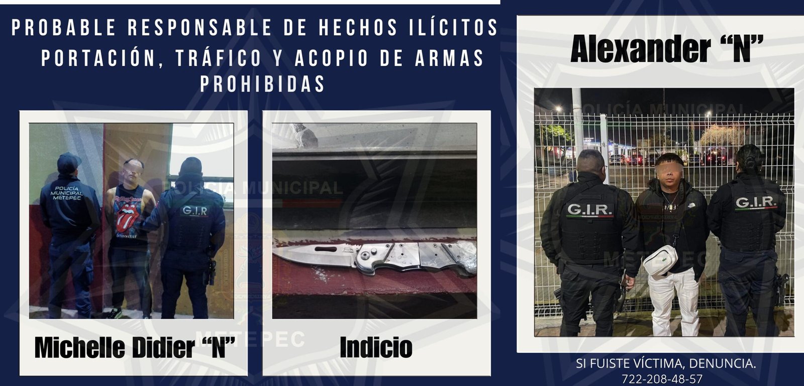 Capturan a sujetos que andaban con armas prohibidas en #Metepec