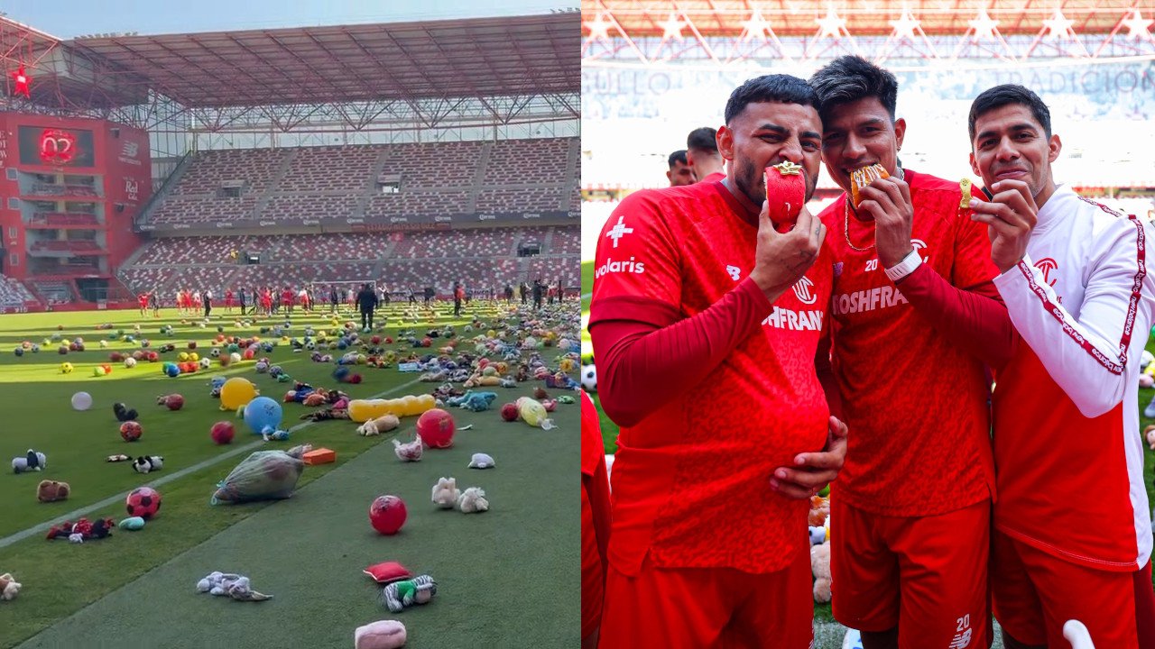 Así respondió la afición del Toluca FC; donan miles de peluches a niños de escasos recursos en entrenamiento abierto. Video