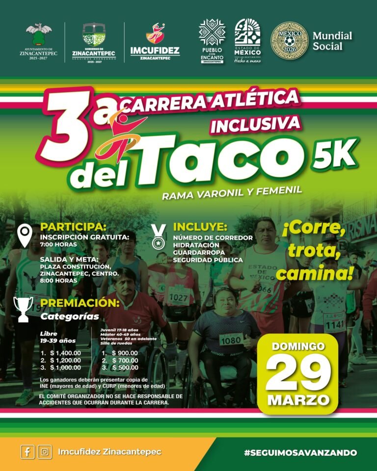 #Zinacantepec anuncia la tercera Carrera Atlética Inclusiva del Taco 5K
