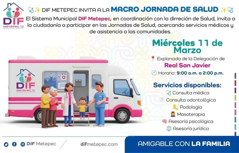 DIF #Metepec convoca a la Macro Jornada de Salud en Real de San Javier