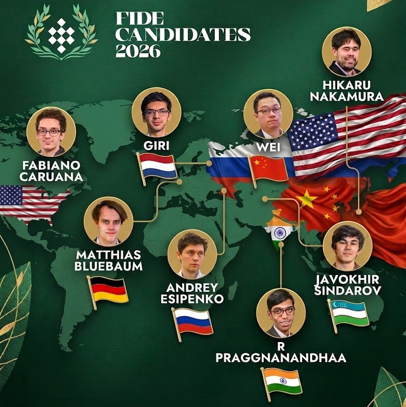 Ocho ajedrecistas, y el orgullo de siete naciones: la previa del Torneo de Candidatos 2026