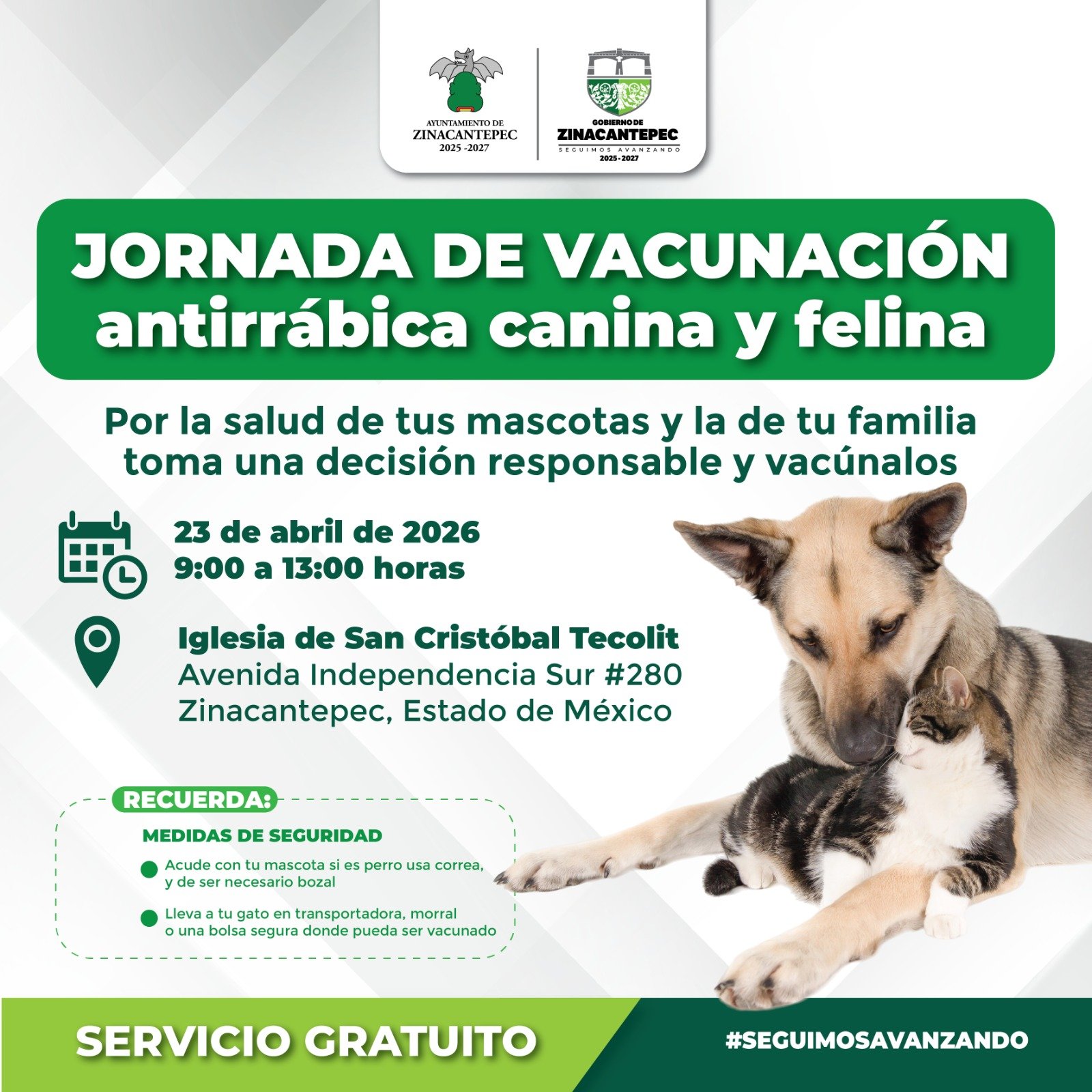 Zinacantepec convoca a jornada preventiva para mascotas en San Cristóbal Tecolit