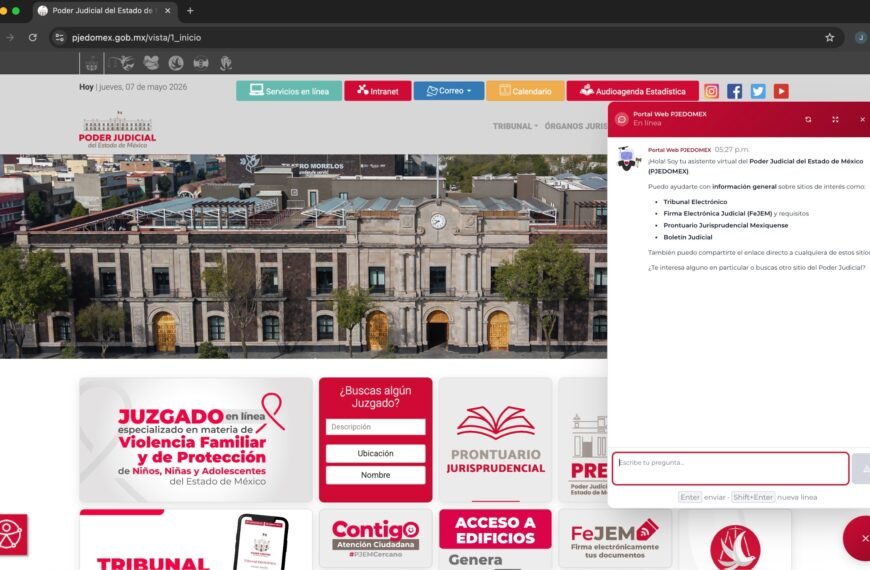 PJEdomex lanza “Justibot”, asistente virtual con IA para consultas judiciales