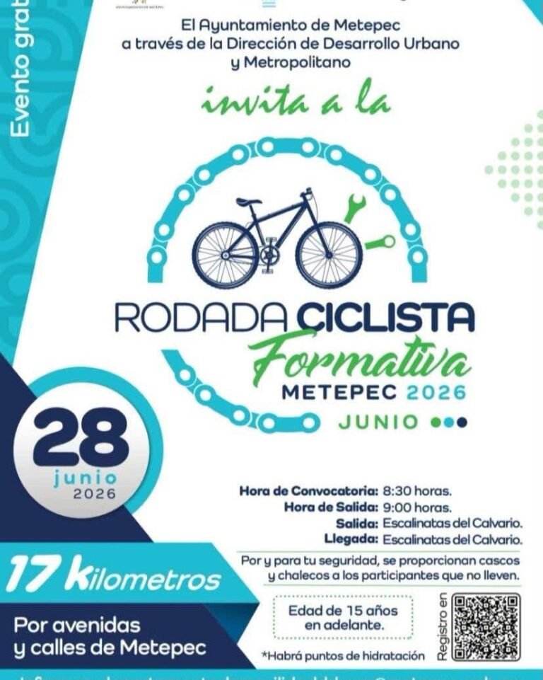 Rodada Ciclista Formativa 2026 en #Metepec este domingo