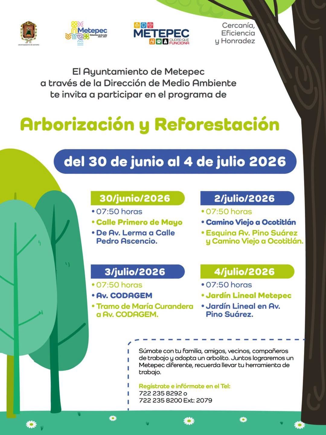 #Metepec convoca a jornadas de arborización y reforestación; estas son las fechas y sedes