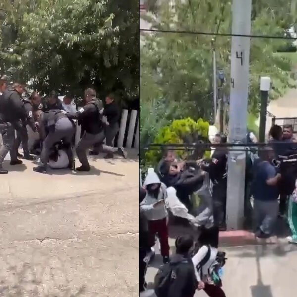 Así agredió violentamente la policía de #Huixquilucan a estudiantes que se manifestaban en el Conalep 198