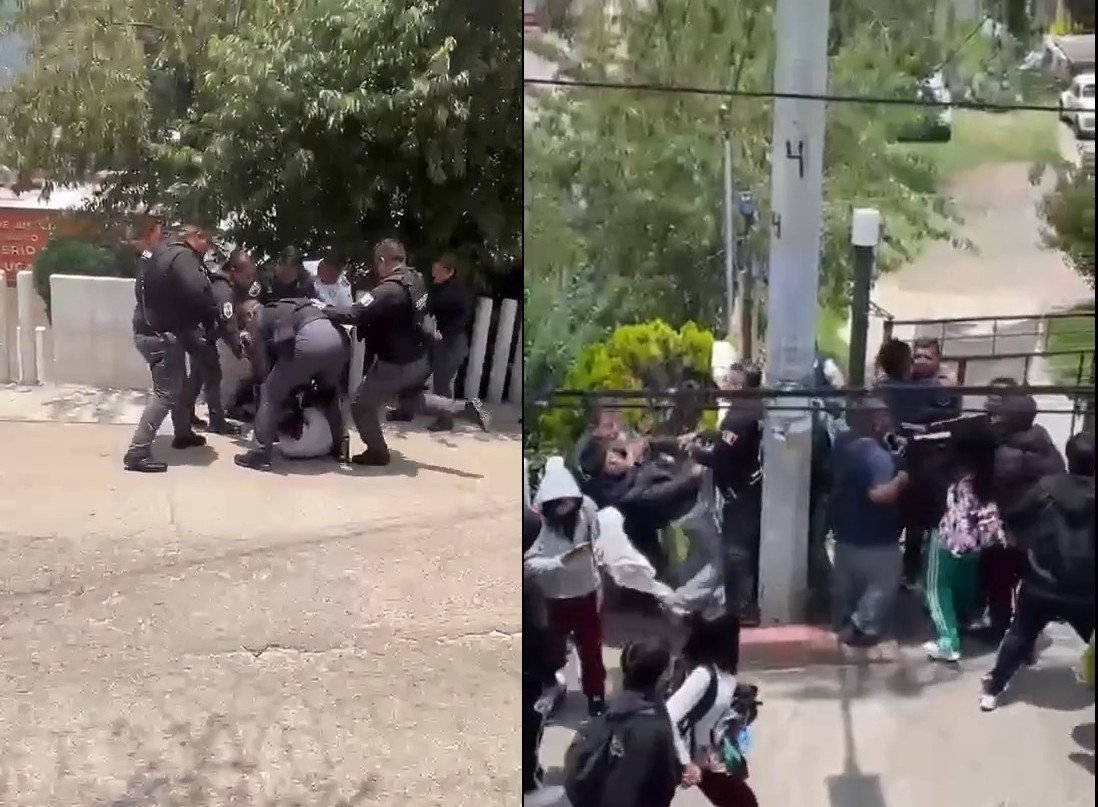 Así agredió violentamente la policía de #Huixquilucan a estudiantes que se manifestaban en el Conalep 198