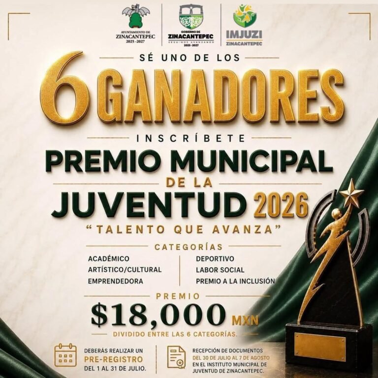 Zinacantepec abre convocatoria para el Premio Municipal de la Juventud 2026