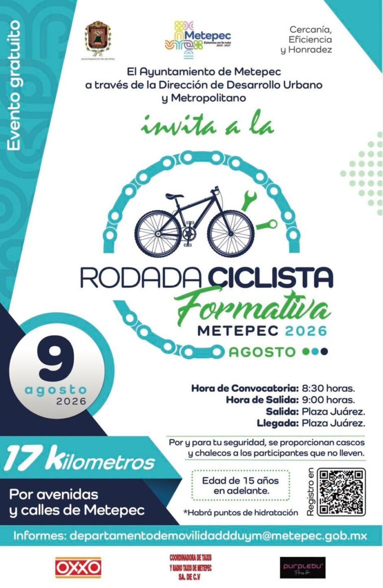 Metepec convoca a rodada ciclista formativa de 17 kilómetros este 9 de agosto