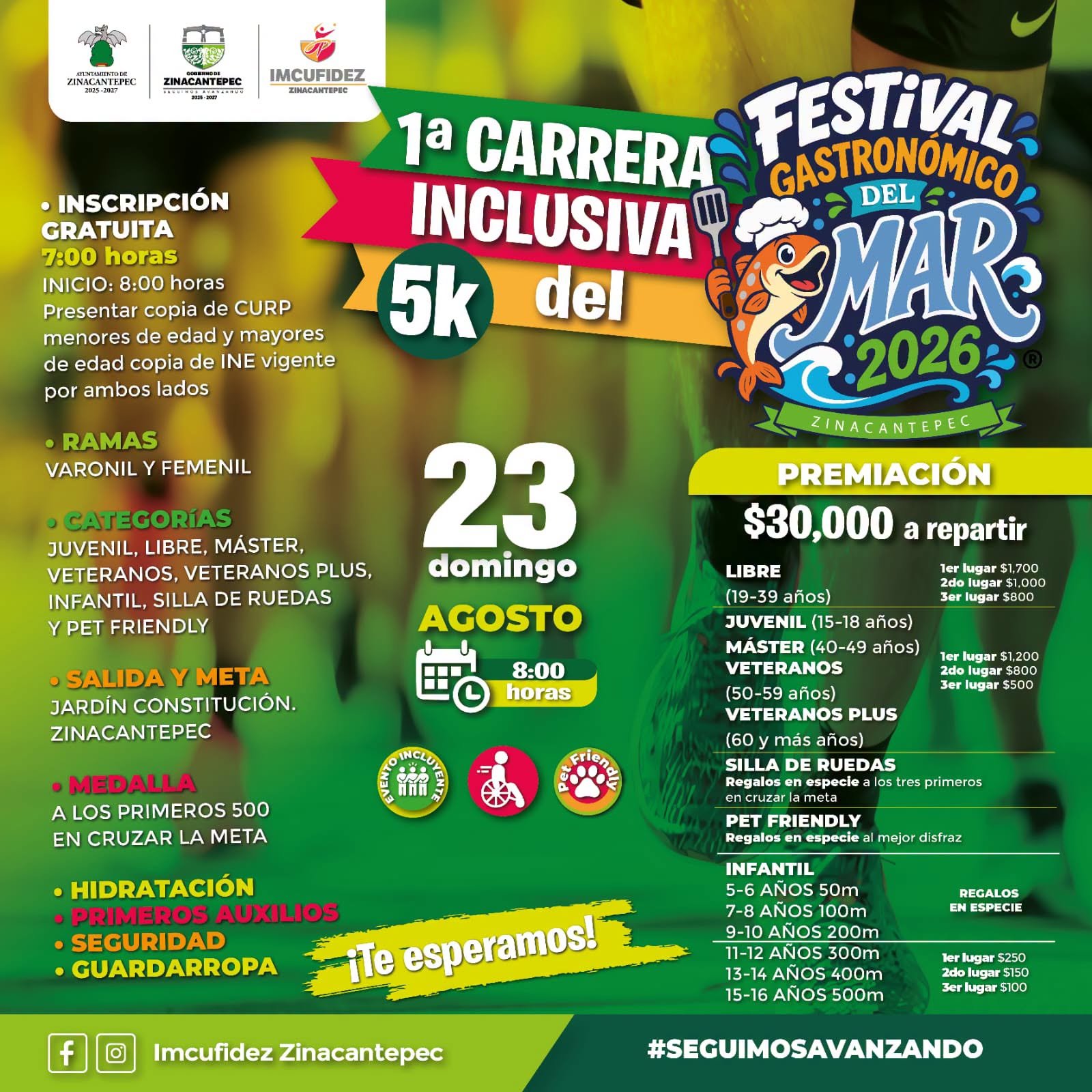Zinacantepec convoca a carrera inclusiva de 5K dentro del Festival Gastronómico del Mar
